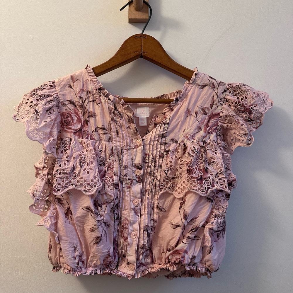 Gap x loveshackfancy Girl’s Lace Ruffle Floral Blouse - Pink